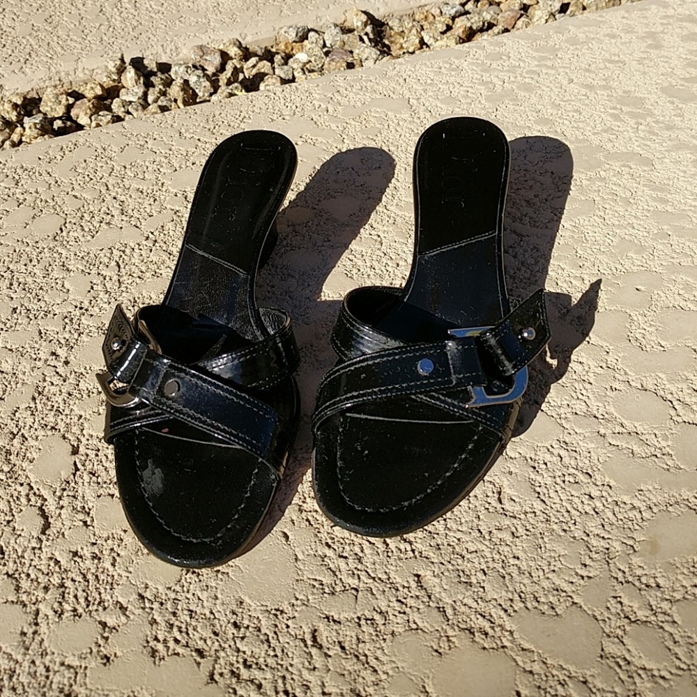 Dior black patent mules